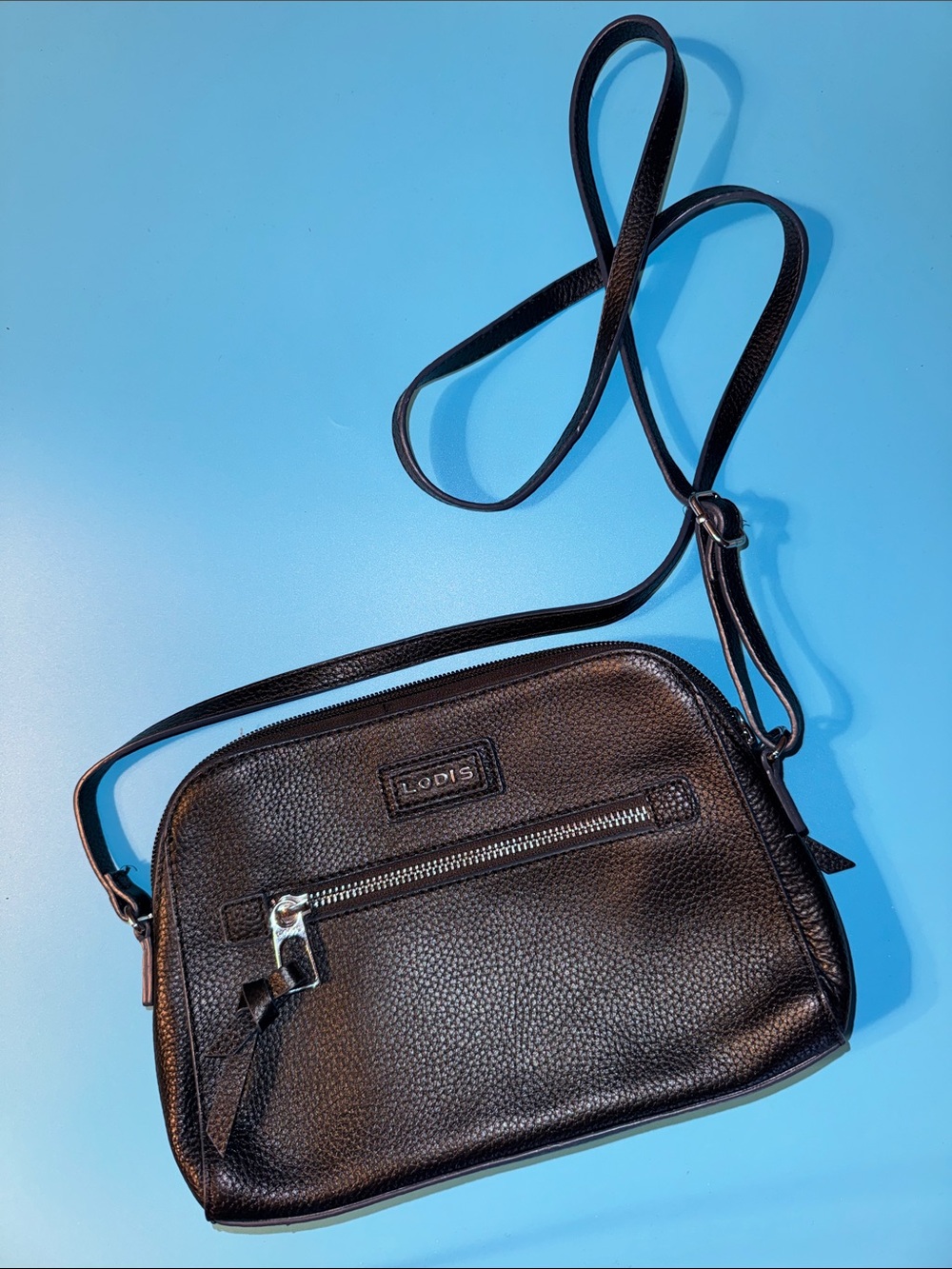 LODIS Black Genuine Pebble Grain Leather Crossbody Bag